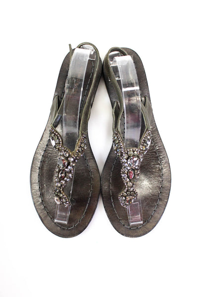 Antik Batik Women's Round Toe Beaded Embellish T-Straps Sandals Black Size 10