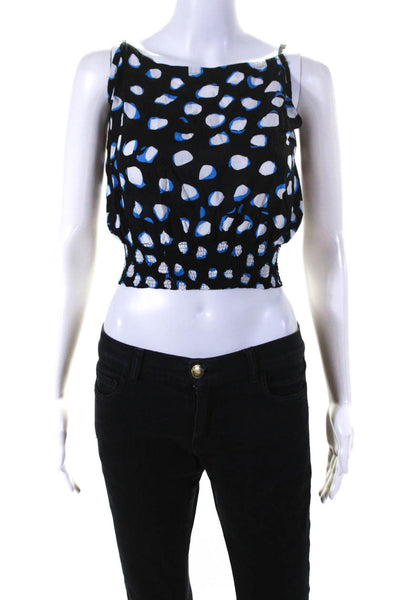 Rodebjer Womens Sleeveless Square Neck Smocked Dotted Crop Top Black White Small