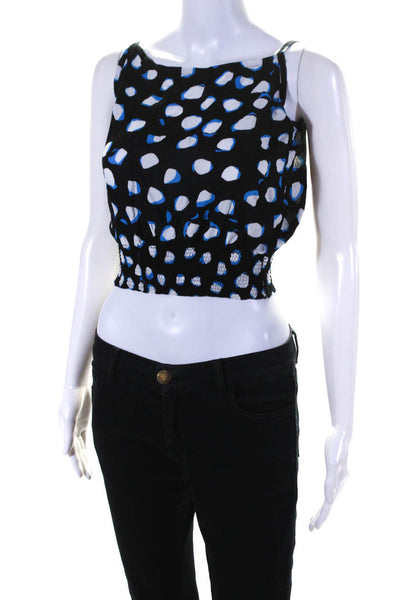 Rodebjer Womens Sleeveless Square Neck Smocked Dotted Crop Top Black White Small