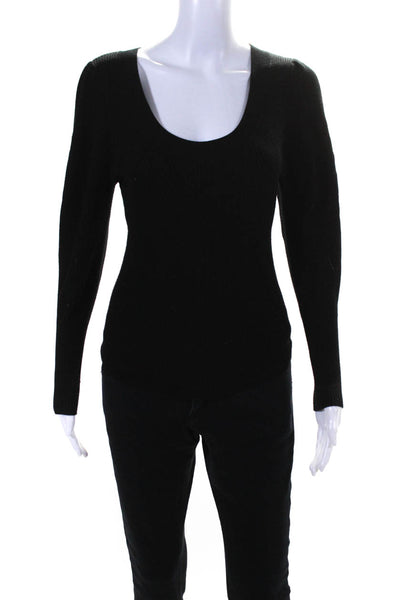Rebecca Taylor Womens Dolman Sleeve Scoop Neck Ribbed Sweater Black Wool Medium