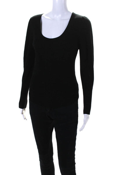 Rebecca Taylor Womens Dolman Sleeve Scoop Neck Ribbed Sweater Black Wool Medium