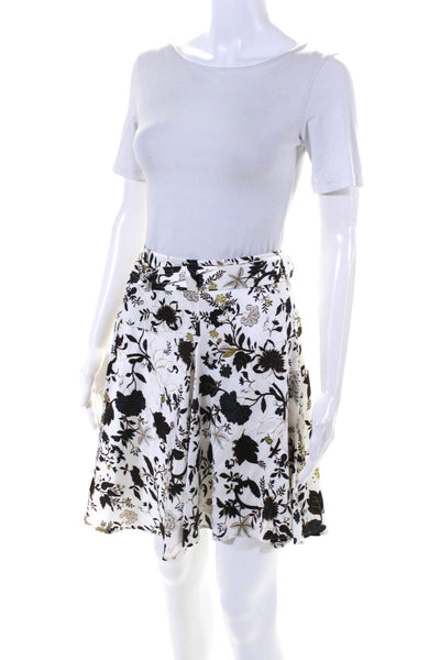 ALC Womens Back Zip Knee Length Belted Silk Floral A Line Skirt White Size 8