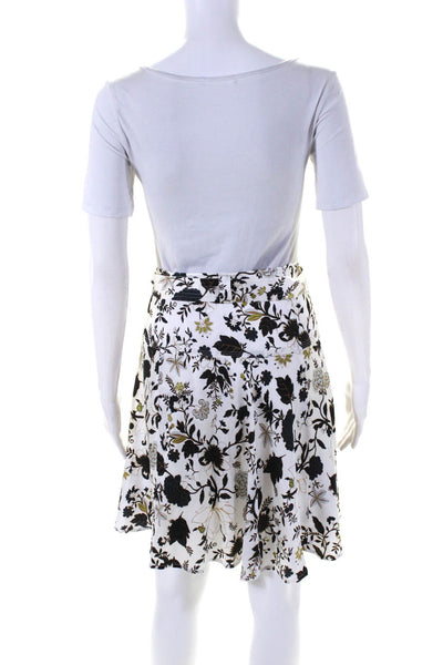 ALC Womens Back Zip Knee Length Belted Silk Floral A Line Skirt White Size 8