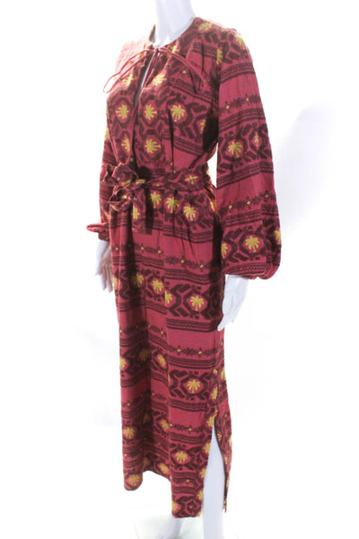Johanna Ortiz Womens Long Sleeve Embroidered Palm Tree Midi Dress Pink Size 4