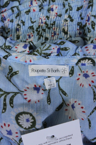Poupette St. Barth Womens Sleeveless Keyhole Floral Tiered Dress Blue Size Small