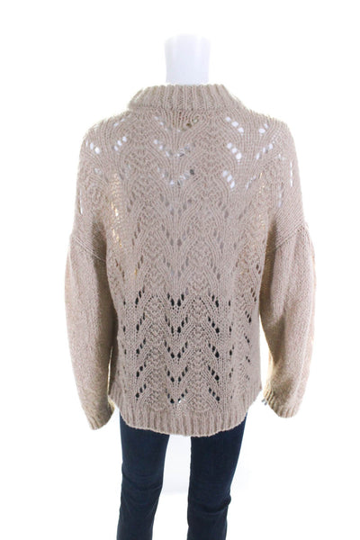 Kate Spade Womens Knitted Textured Round Neck Long Sleeve Sweater Brown Size M