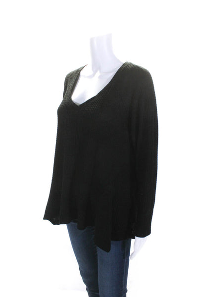 Maeve Anthropologie Womens Waffle-Knit Textured Hanky Hem Blouse Black Size L