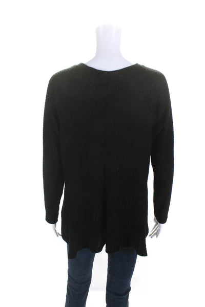 Maeve Anthropologie Womens Waffle-Knit Textured Hanky Hem Blouse Black Size L