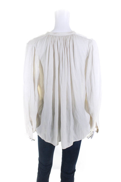 Ulla Johnson Womens Ruched V-Neck Long Sleeve Pullover Blouse Top White Size 6
