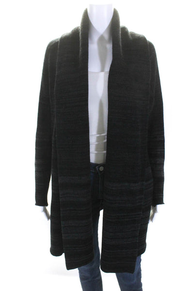 Vince Womens Striped Print Textured Collared Open Front Cardigan Black Size XS