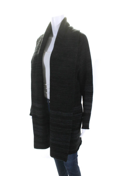 Vince Womens Striped Print Textured Collared Open Front Cardigan Black Size XS