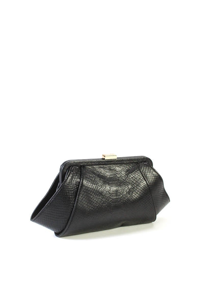ZAC Zac Posen Womens Leather Pleated Push Lock Clutch Shoulder Handbag Black
