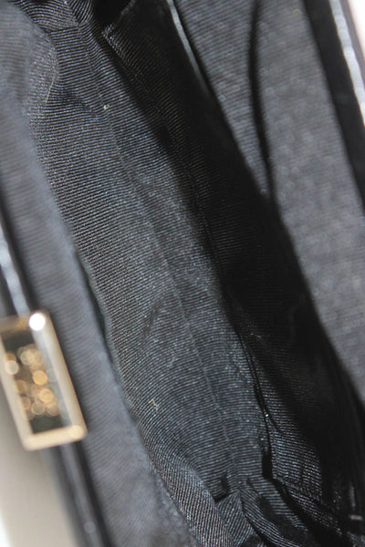 ZAC Zac Posen Womens Leather Pleated Push Lock Clutch Shoulder Handbag Black