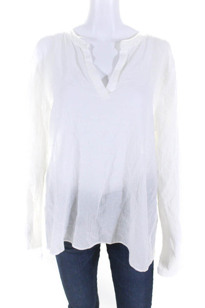 Barneys New York Womens Long Sleeve Y Neck Gauze Top Blouse White Size IT 44