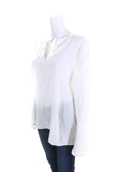 Barneys New York Womens Long Sleeve Y Neck Gauze Top Blouse White Size IT 44