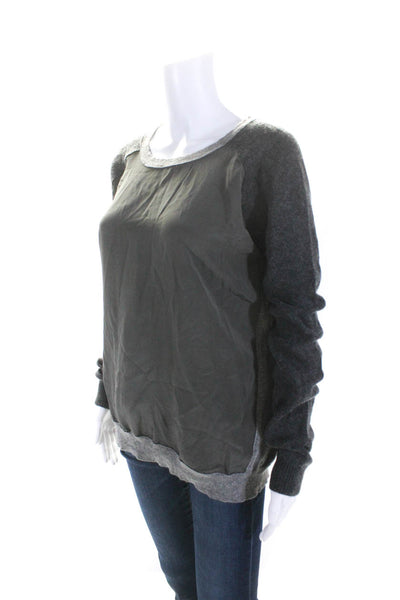 Vince Womens Silk Panel Knit Raglan Sleeve Sweater Blouse Gray Size Medium