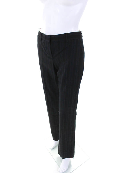 Theory Womens Mid Rise Pinstripe Flare Dress Pants Black Navy Blue Size 6