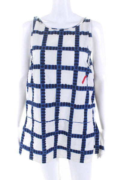 Marni Womens Check Print Poplin Sleeveless Shift Dress Blue White Size IT 38