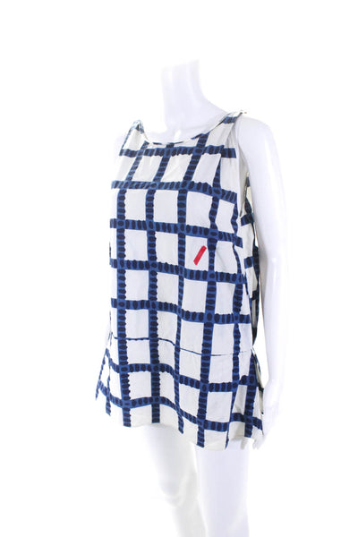 Marni Womens Check Print Poplin Sleeveless Shift Dress Blue White Size IT 38