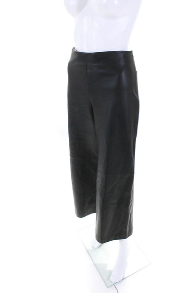 Adam Lippes Womens Side Zip High Rise Wide Leg Leather Pants Black Size 6