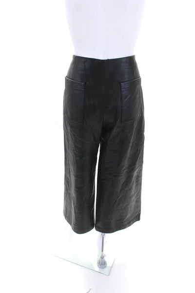 Adam Lippes Womens Side Zip High Rise Wide Leg Leather Pants Black Size 6