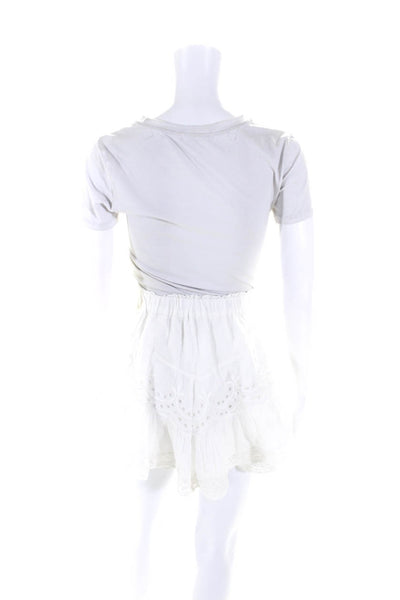 Love Shack Fancy Womens Elastic Waistband Eyelet Tiered Skirt White Size Medium