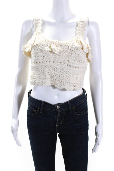 Sea New York Womens Cream Wool Crochet Layered Sleeveless Cropped Top Size S