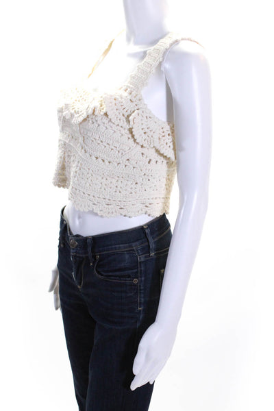 Sea New York Womens Cream Wool Crochet Layered Sleeveless Cropped Top Size S