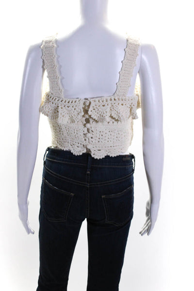 Sea New York Womens Cream Wool Crochet Layered Sleeveless Cropped Top Size S