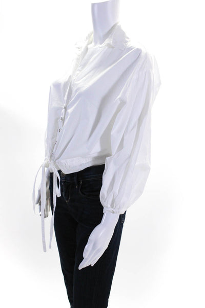 Cara Cara Womens White Front Tie Cotton Collar Button Down Blouse Top Size XS