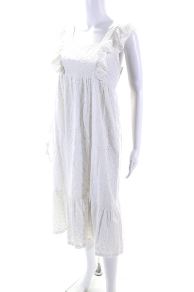 Ba&Sh Womens Square Neck Ruffle Sleeveless Eyelet Tiered Midi Dress White Size 2