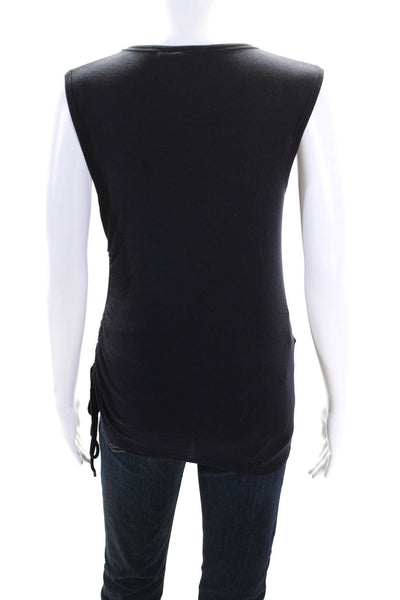 Theory Womens Black Crew Neck Ruched Tie Side Sleeveless Blouse Top Size S