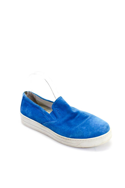 Prada Womens Florescent Blue Suede Slip On Sneakers Shoes Size 10.5