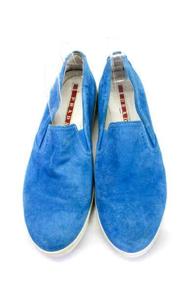 Prada Womens Florescent Blue Suede Slip On Sneakers Shoes Size 10.5