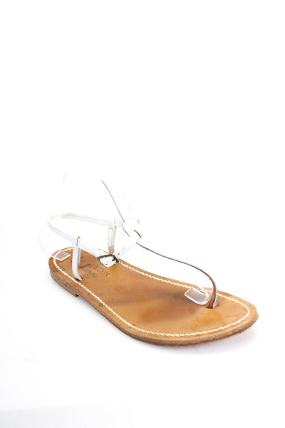 Kjaques St. Tropez Womens White Brown Flat Thong Sandals Shoes Size 11