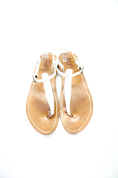 Kjaques St. Tropez Womens White Brown Flat Thong Sandals Shoes Size 11