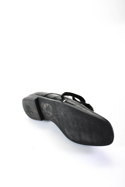 Stuart Weitzman Women's Square Toe Lace Up Leather Loafers Shoe Black Size 7.5