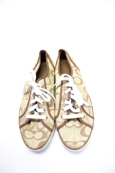 Coach Womens Logo Print Round Toe Lace Up Low Top Sneakers Beige Size 11B