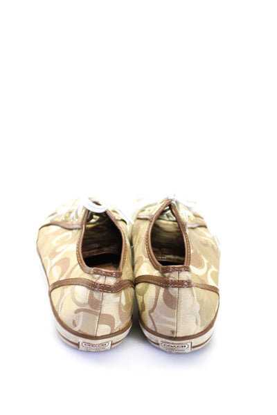 Coach Womens Logo Print Round Toe Lace Up Low Top Sneakers Beige Size 11B