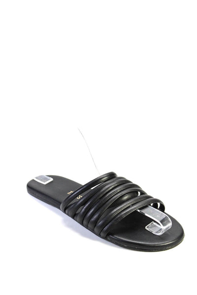 TKEES Women's Open Toe Strappy Flat Slide Casual Sandals Black Size 6.5