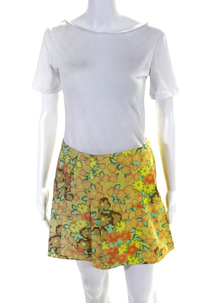 Tory Burch Womens Side Zip Floral Printed Skort Shorts Yellow Cotton Size 6