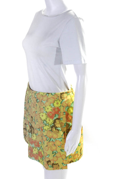 Tory Burch Womens Side Zip Floral Printed Skort Shorts Yellow Cotton Size 6