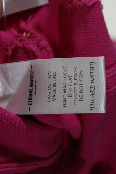 Etienne Marcel Womens Cotton Distressed Button Up Denim Jacket Pink Size S