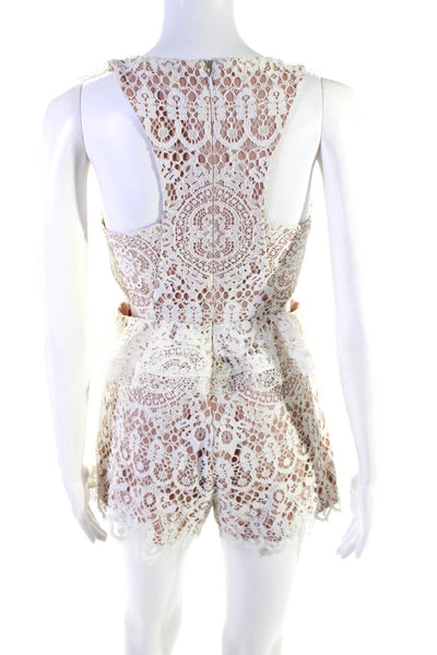 Alexis Womens Lace Overlay Lined Sleeveless One Piece Short Romper White Size S