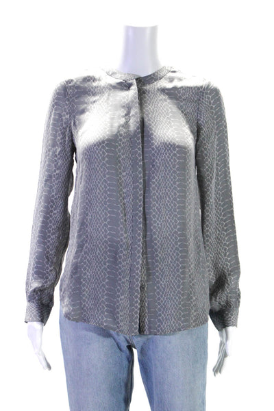 Joie Womens Silk Animal Print Button Long Sleeve V-Neck Blouse Top Gray Size XS