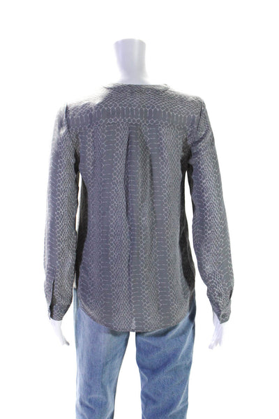 Joie Womens Silk Animal Print Button Long Sleeve V-Neck Blouse Top Gray Size XS