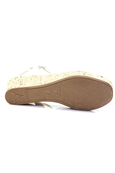 Prada Womens White Ankle Strap Open Toe Platform Wedge Heels Shoes Size 11