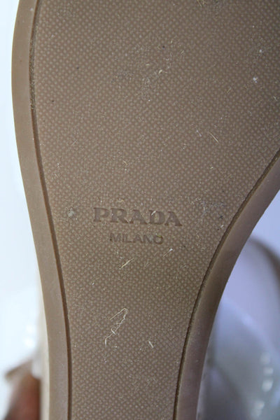 Prada Womens White Ankle Strap Open Toe Platform Wedge Heels Shoes Size 11