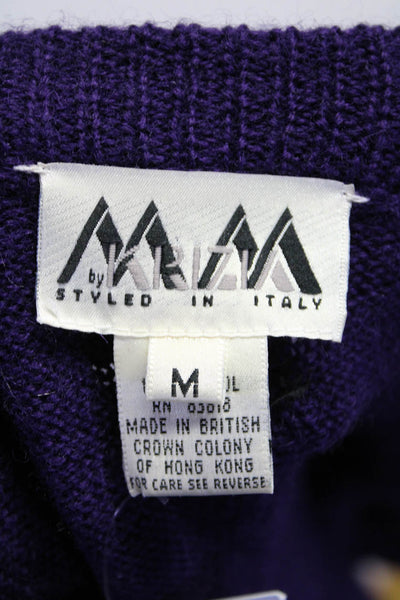 Krizia Womens Wool V Neck Beaded Sequin Embellished Sweater Purple Size M