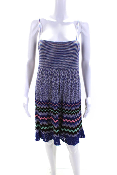 Missoni Womens Square Neck Chevron Print Knee Length Knit Dress Blue Size 46/10